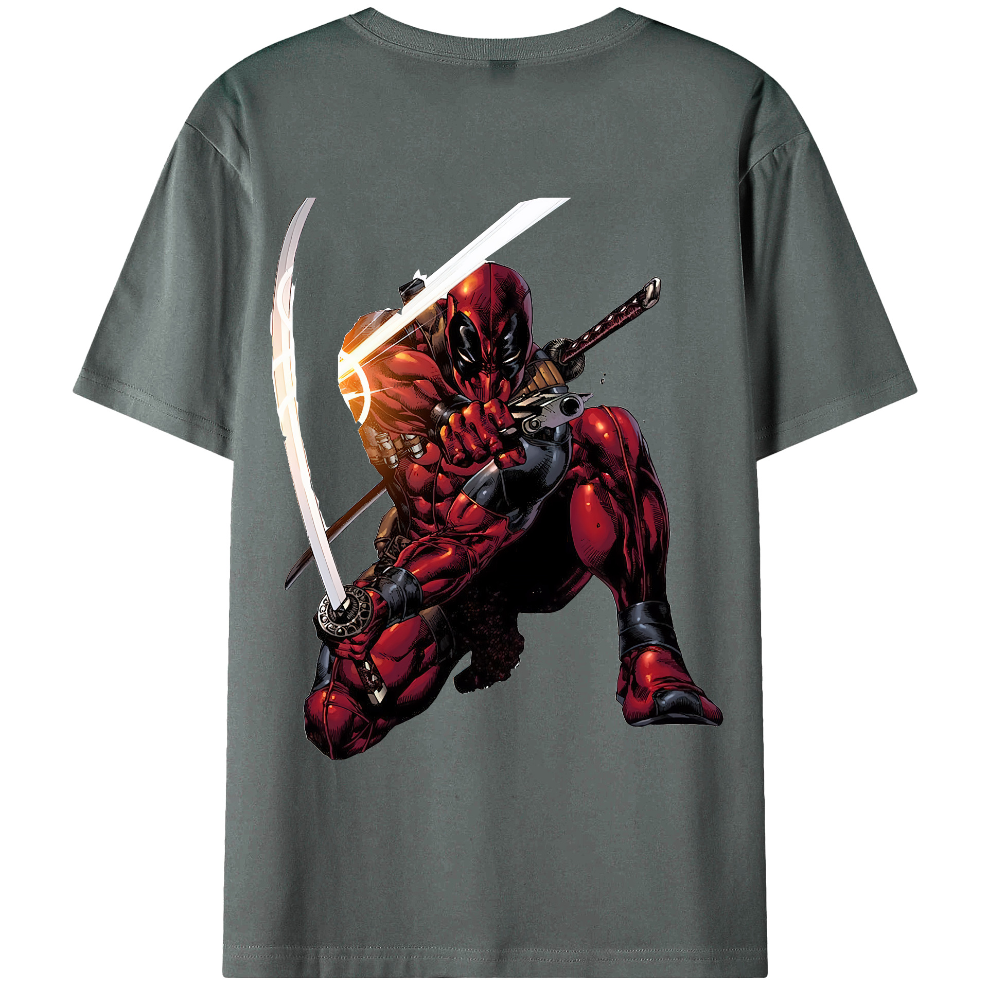 （画像用） Deadpool デッドプール 綿100％ メンズ半袖Tシャツ（バックプリント） 通気性